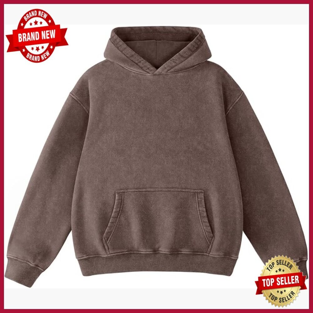 Oversized Acid Wash Hoodie Heavyweight Pullover Vintage Fleece Lined